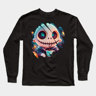 Cute Ghost Drinking Coffee Halloween Spooky Season Long Sleeve T-Shirt